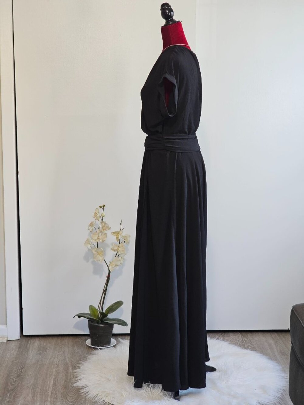 NWT Meghan Women's Black Jazmin Wrap Cap Sleeves Maxi Dress Sz XL 2335 - Picture 5 of 16